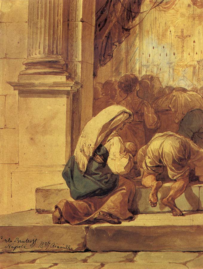 Karl Briullov Scene on the threshold of a church